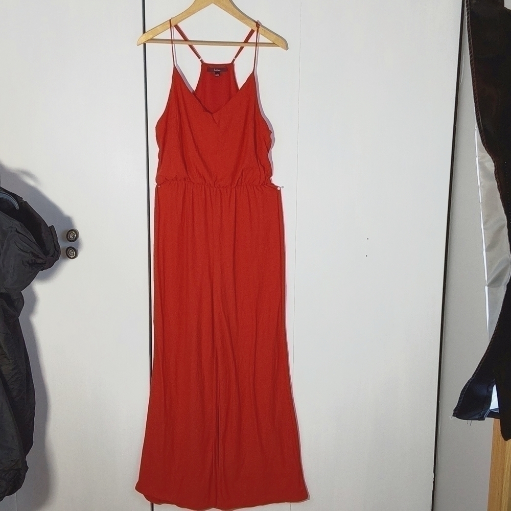 Lulu's Womens Jumpsuit/ Pantsuit Wide legs Strappy Minimalist Orange Red Sz.L